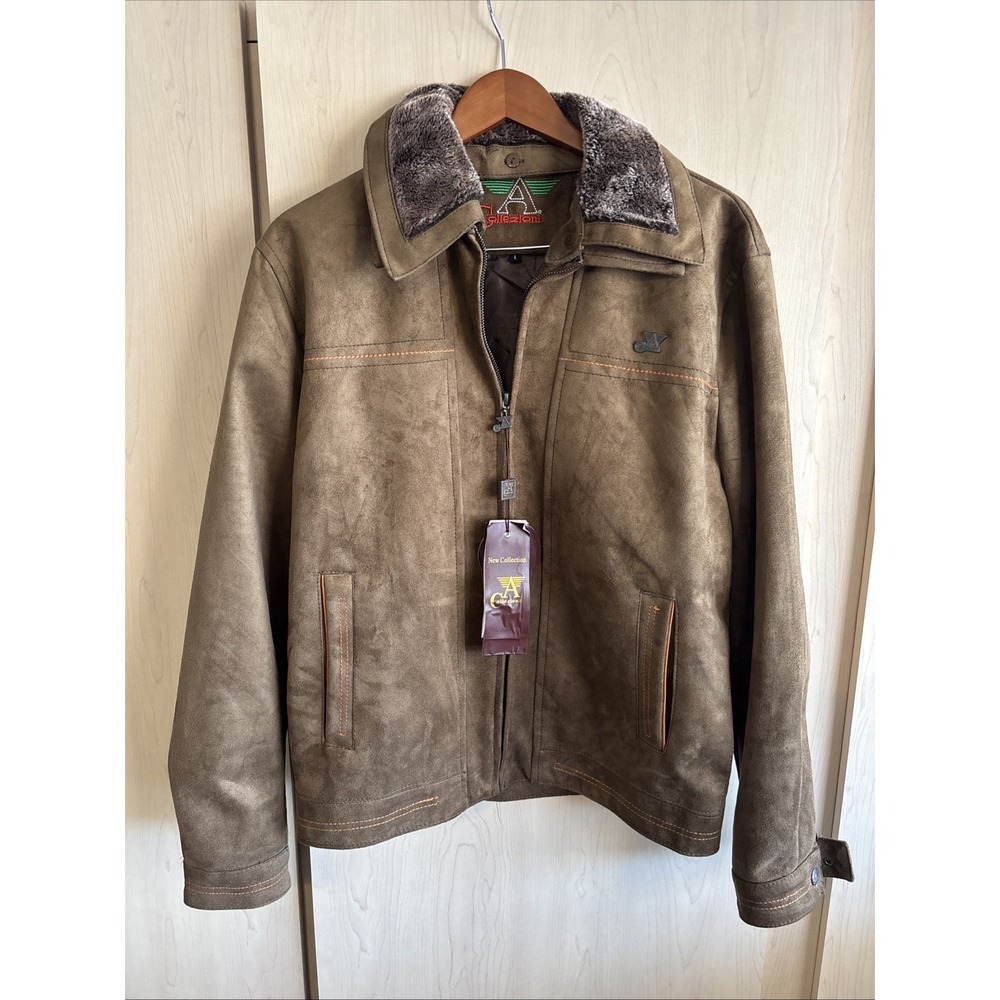 Collezioni Brown Faux Suede Full Zip Jacket NWT Men's Large LG Made in Italy